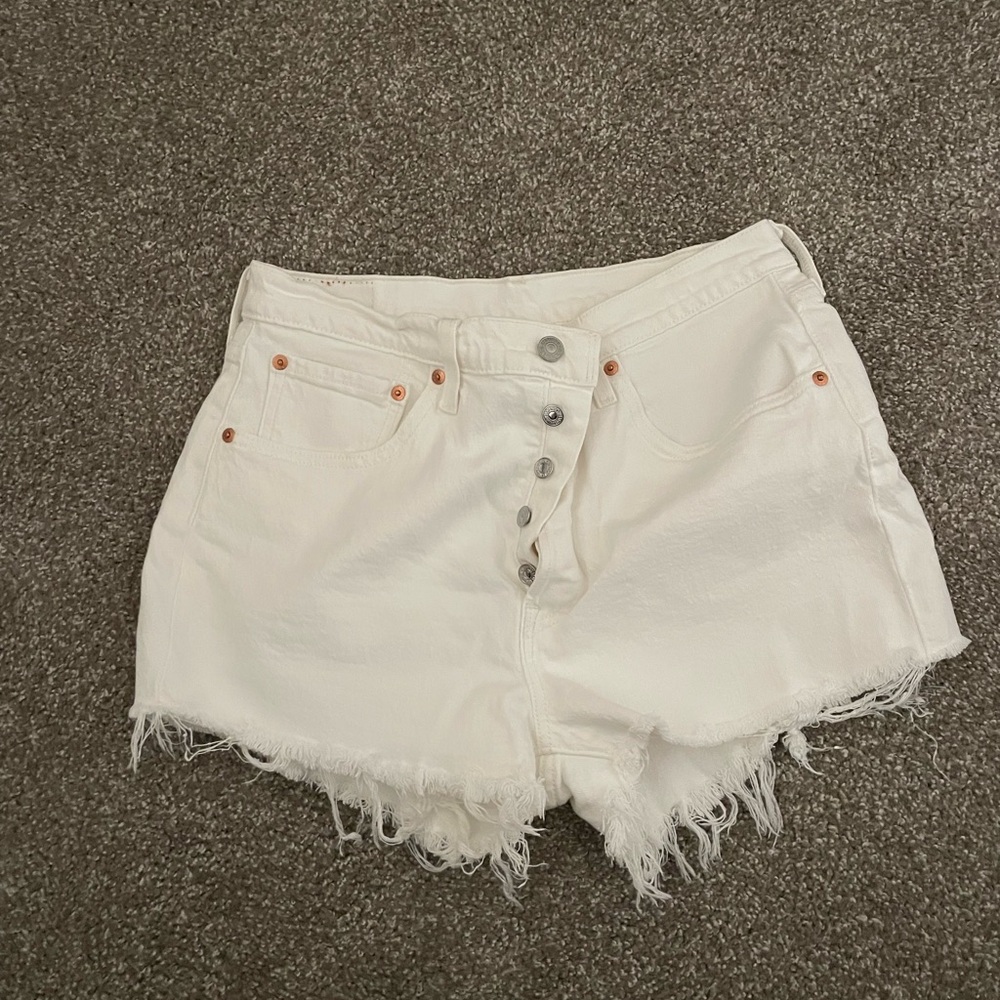 Levi White Frayed Hem Button-Front Women's Denim Shorts